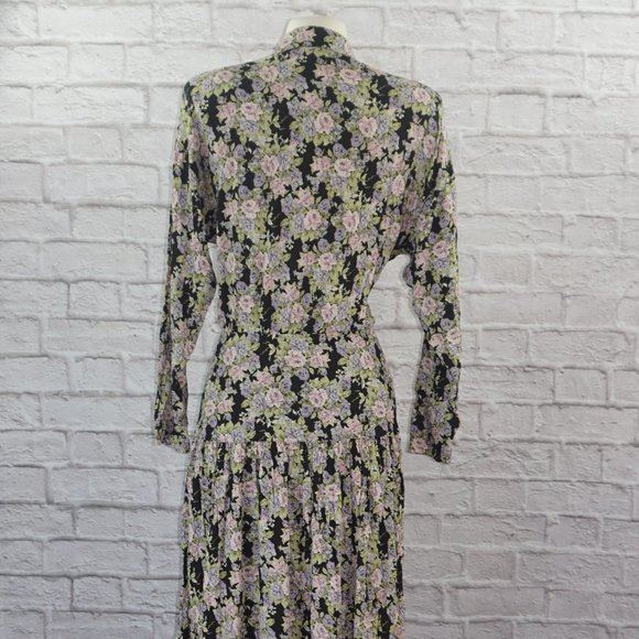 Vintage 80s Ann Taylor Floral Midi Dress - Picture 6 of 11